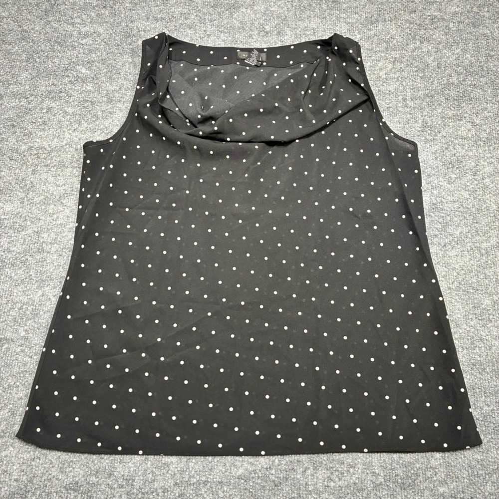 Spense Women's Black White Polka Dot Cowl Neck Sleeveless Blouse Top Shirt Sz.L
